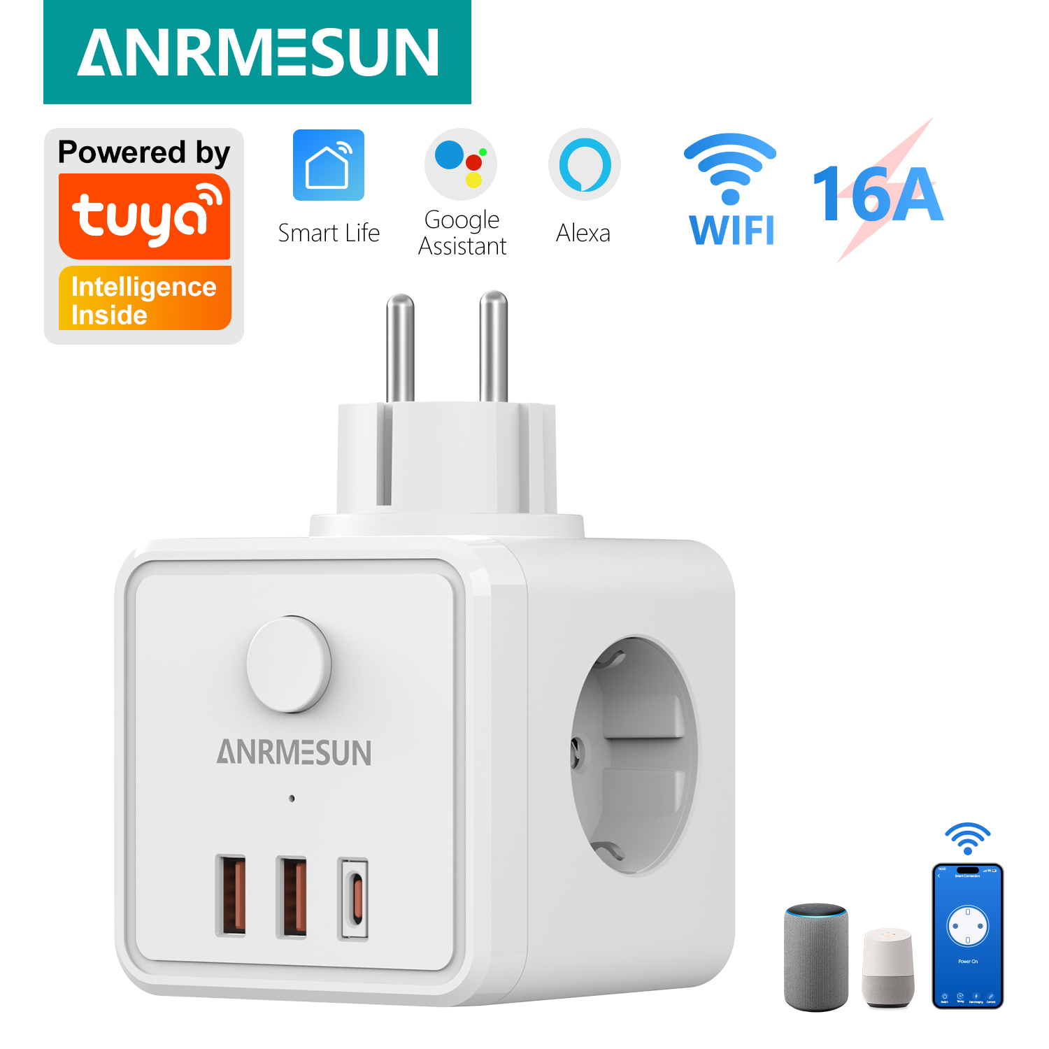 Smart Home Or Smart Home - 3 AB Fişi 2 USB-A 1